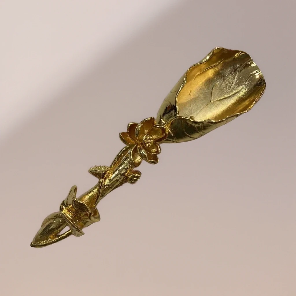 如馨家居 黄铜镀金 荷叶造型茶则