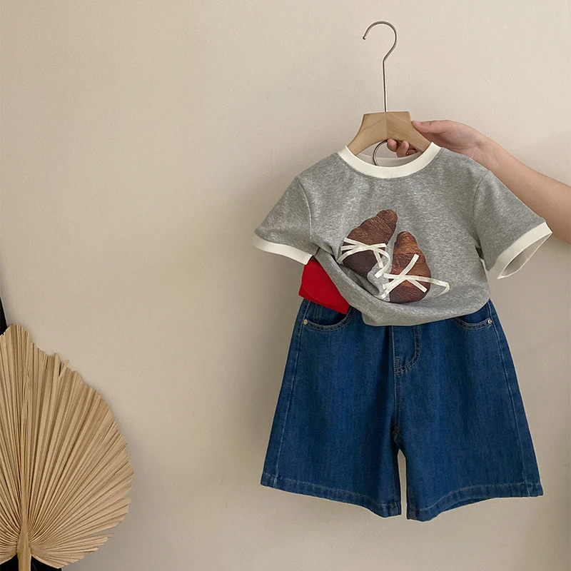 【安安家】韩版女童夏季新款蝴蝶结印花短袖T恤R25377