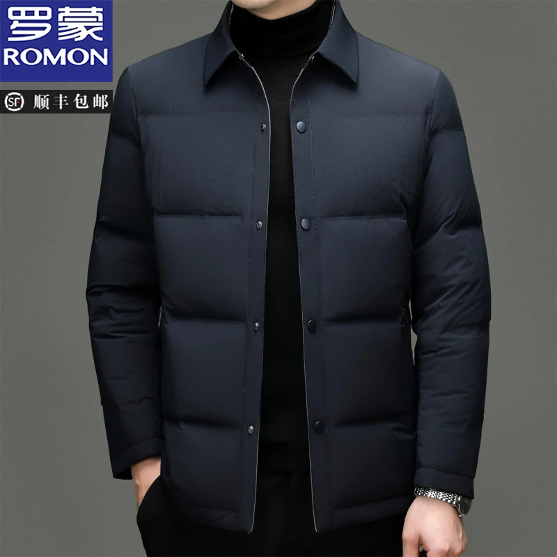 罗蒙2025新款羽绒服男士中青年冬季加厚保暖翻领防风御寒男装外套
