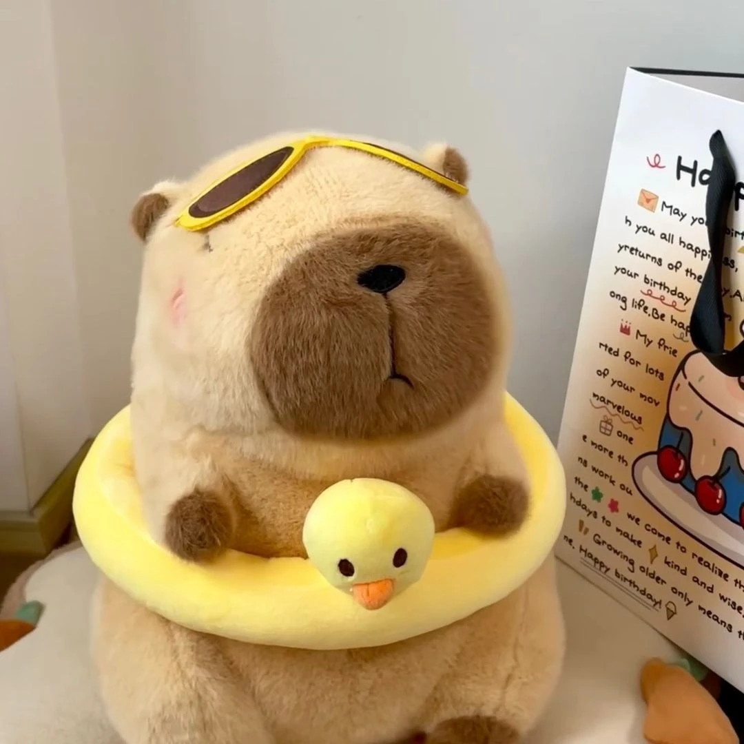 夏日沙滩派对水豚卡皮巴拉毛绒玩偶可爱公仔抱枕送女生日礼物