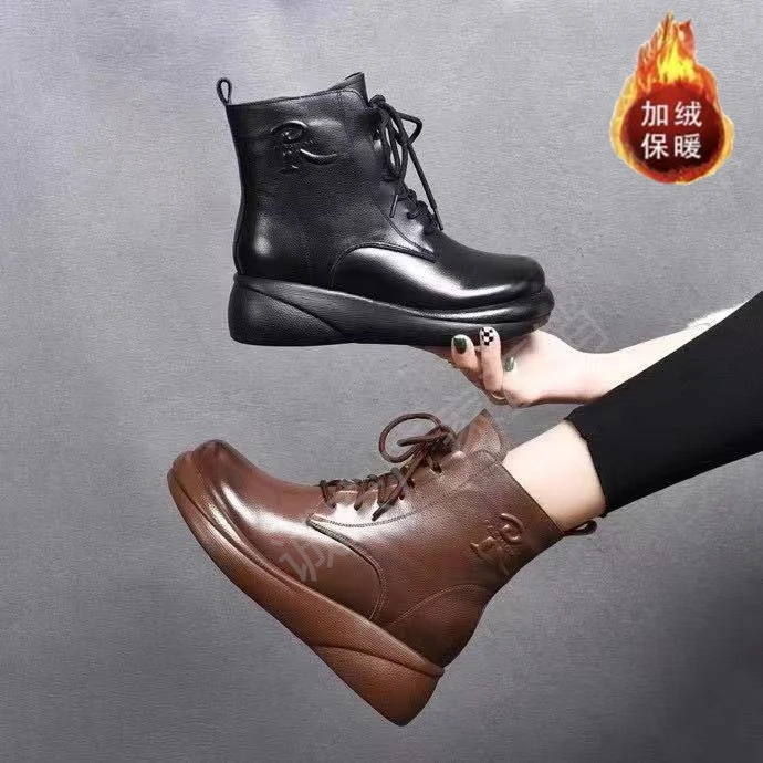 c《源头青仓》中筒靴圆头修面皮复古英伦风缝制马丁靴秋冬