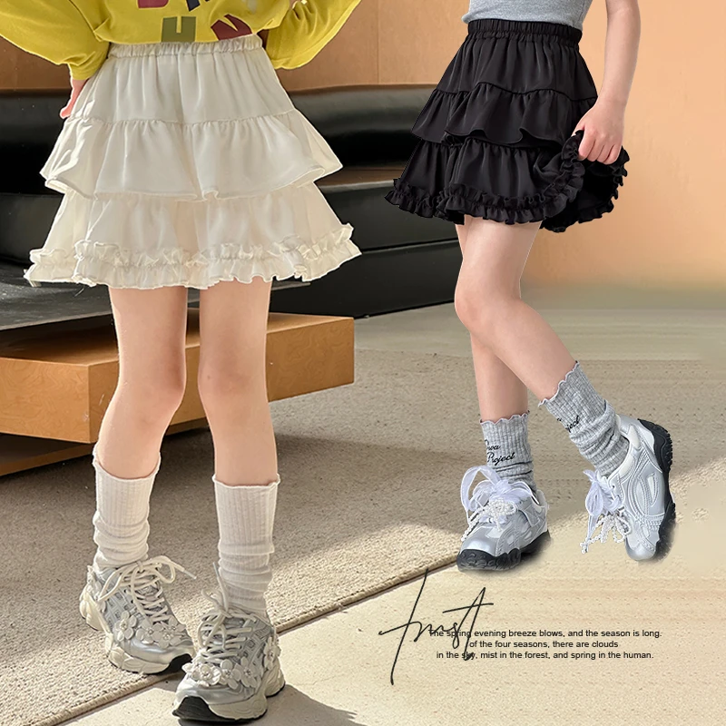 图图小象2025春装儿童新款甜美简约百搭短裙高腰蛋糕裙BXQ149