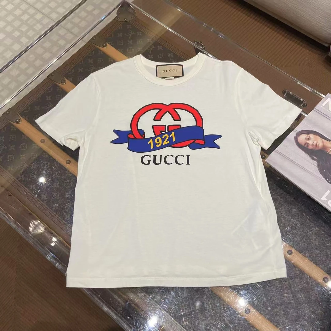 99新 GUCCI/古驰 壹臻/白色双G1921印花t恤 L码 396912381