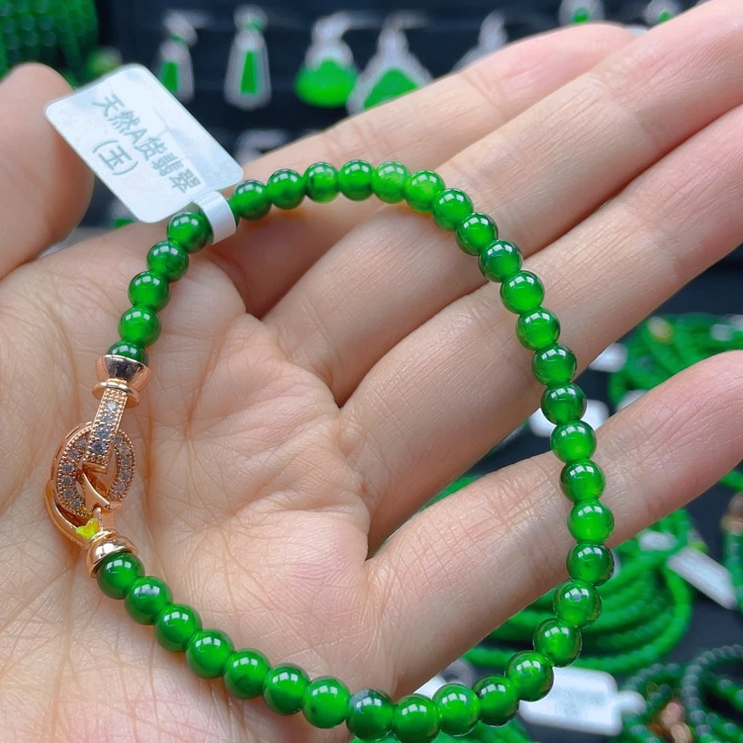 翡翠手串未镶嵌天然A货翡翠卡5阳绿