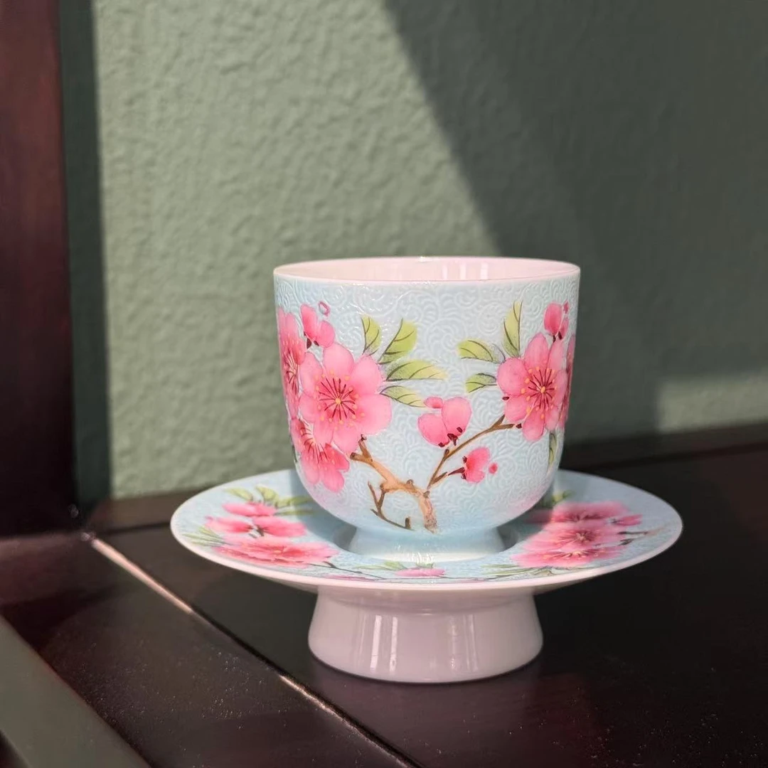 【水点桃花】baby蓝一杯一碟—陈实教授艺术瓷