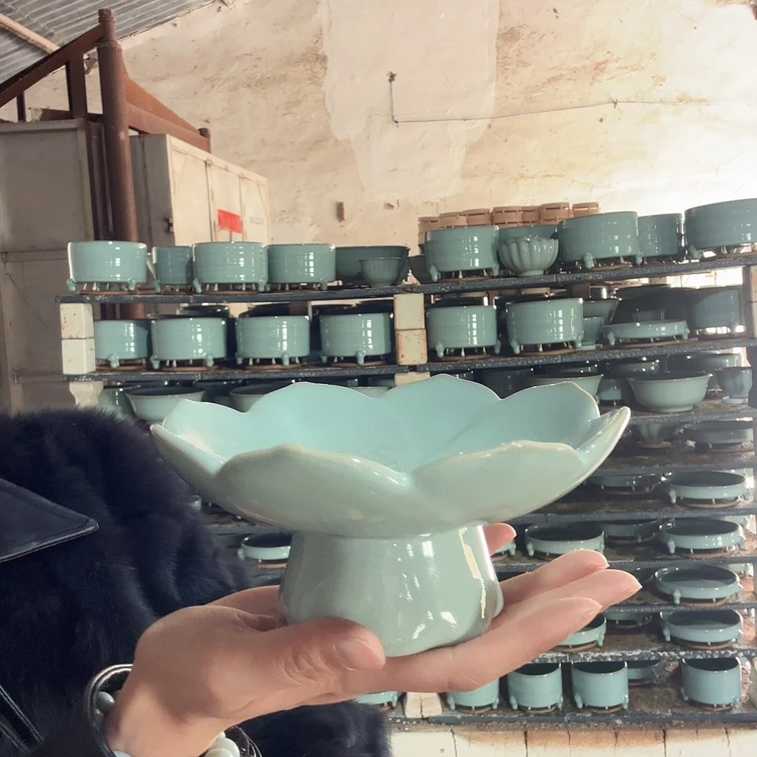 摆件天青釉新品果盘两件套