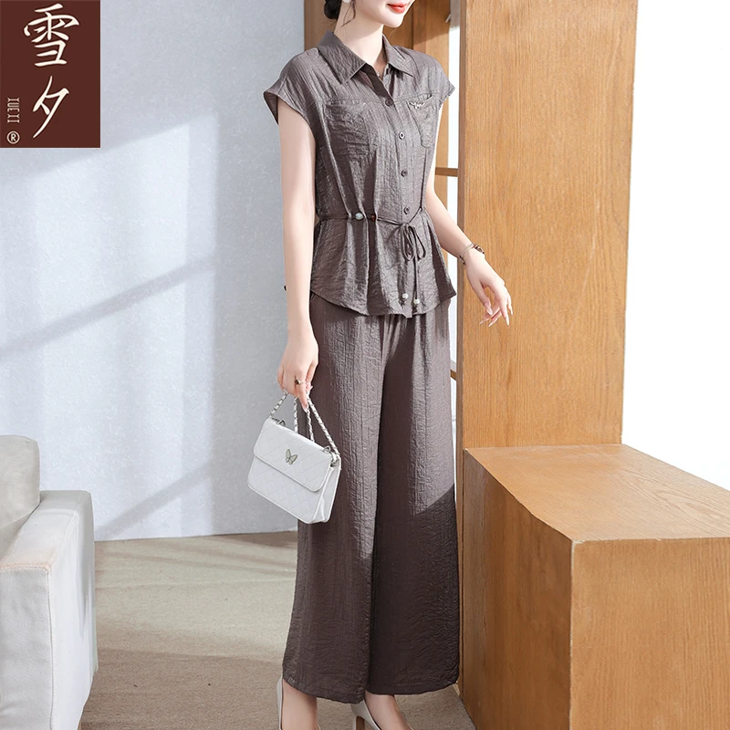 妈妈装夏套装气质翻领衬衫中老年女装时尚短袖T恤2025新款薄上衣