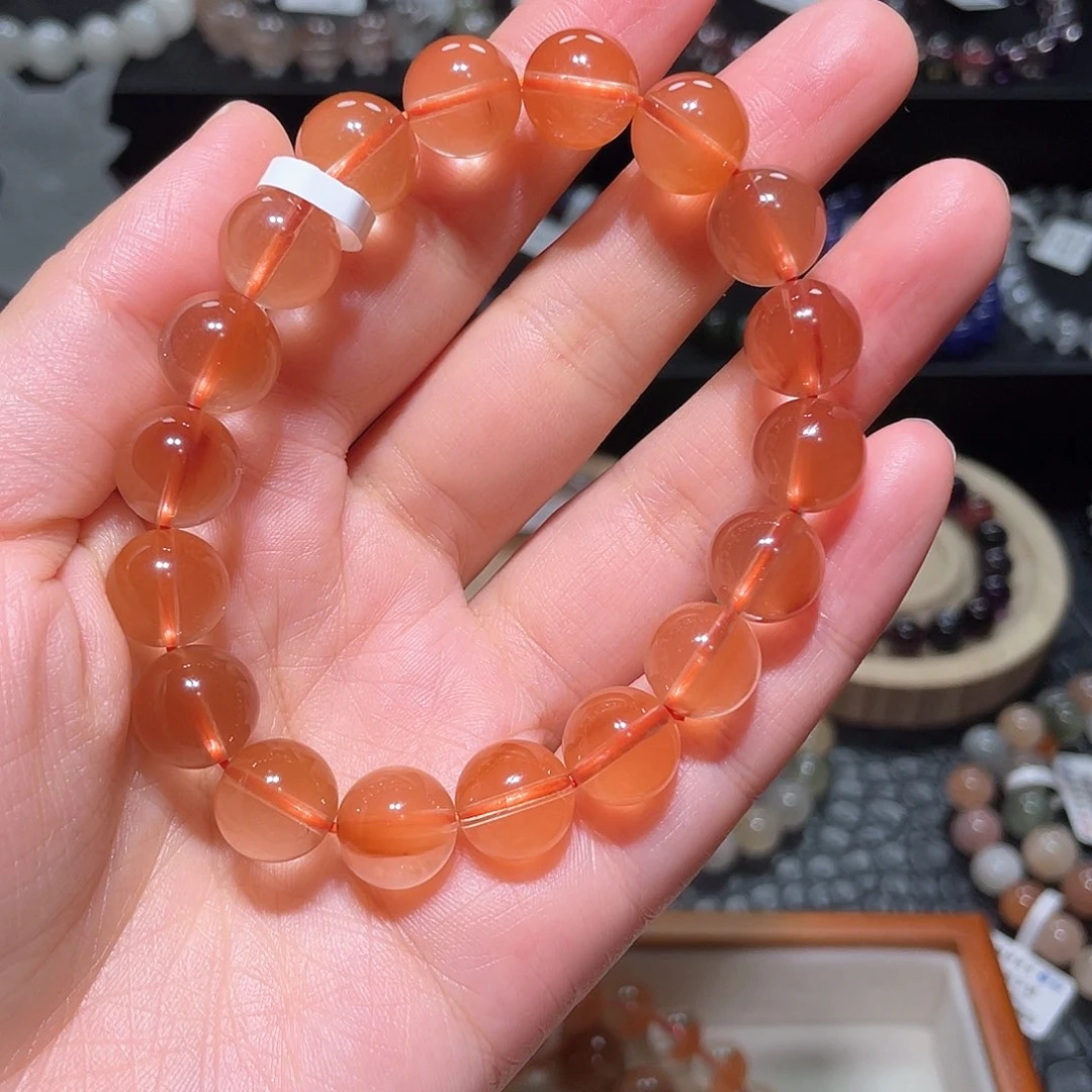 水晶手链未镶嵌红兔毛手链，晶体通透