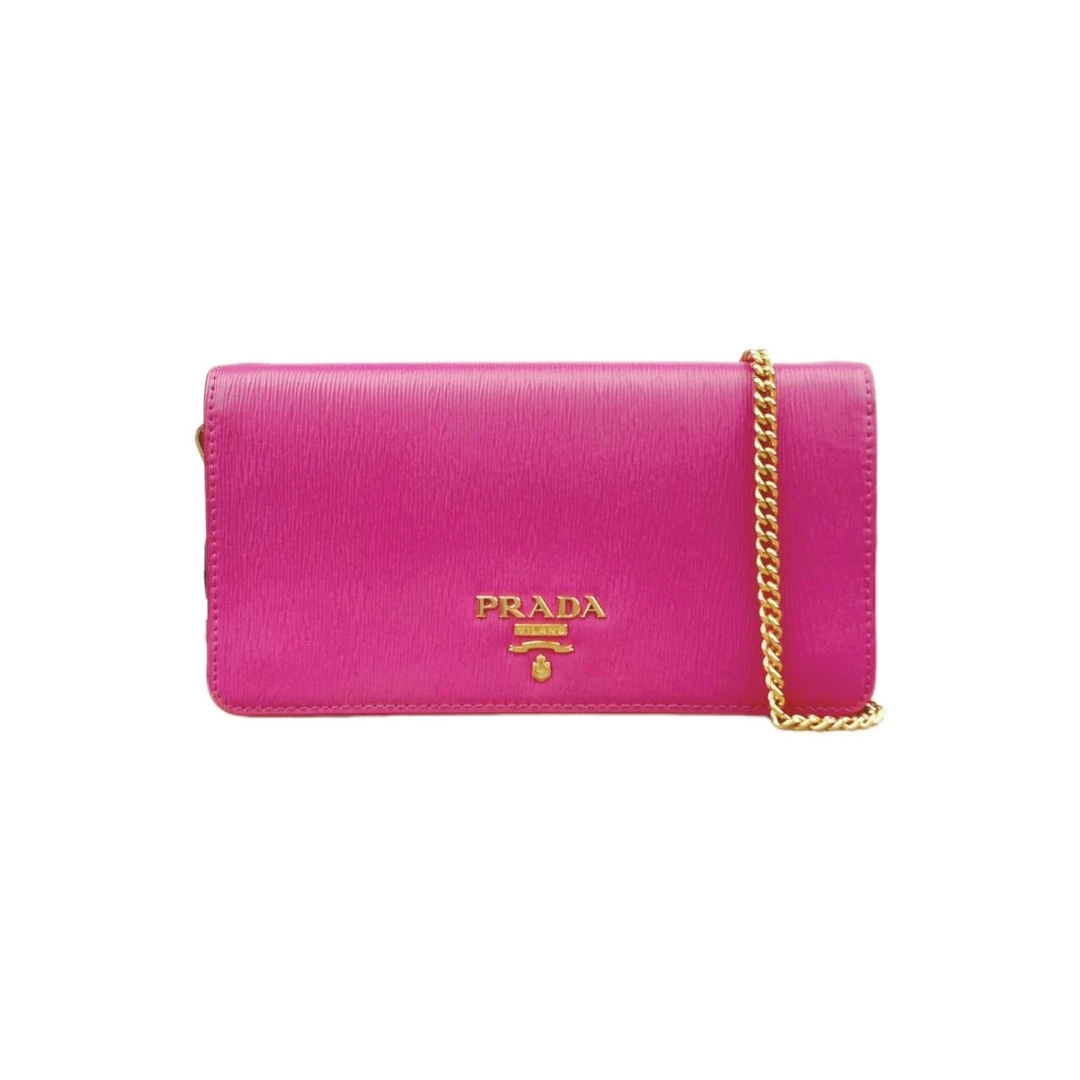 95新 Prada/普拉达 95新 Prada/普拉达 牛皮粉色金标手拿包链条包