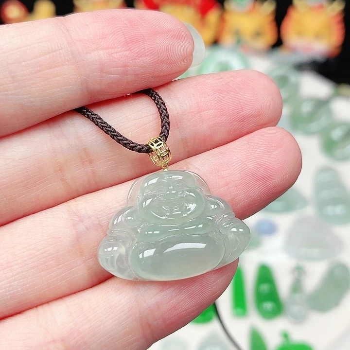 翡翠18K金镶嵌颈饰缅甸天然A货翡翠