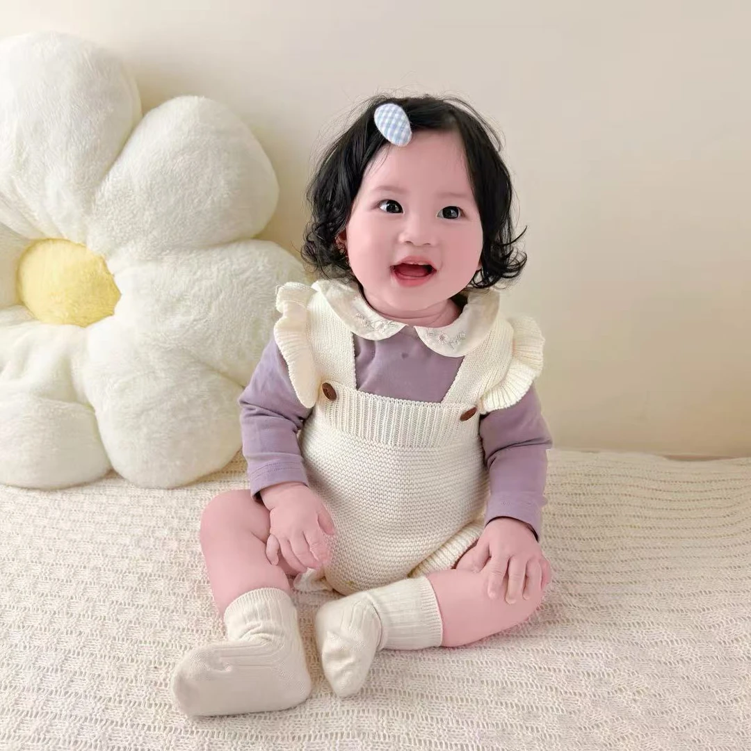 ins风新款套装甜美风可爱女宝娃娃领洋气韩版春秋背带裤儿童婴儿