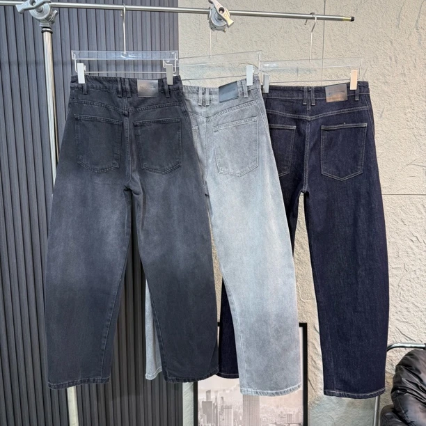 小算盘牛仔裤水洗显瘦直筒裤弯刀裤潮流潮牌时尚秋季男美式香蕉裤