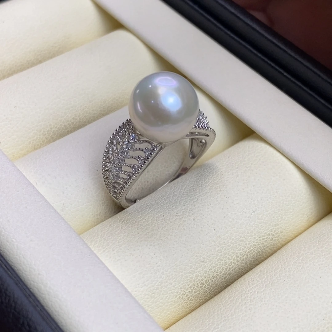 银S925镶嵌淡水珍珠戒指特价微瑕