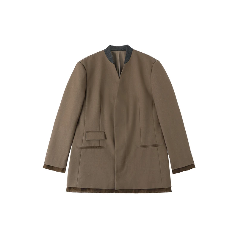 李大琪【摩登时代】高品质绵羊毛西装简约纯色V领设计师外套