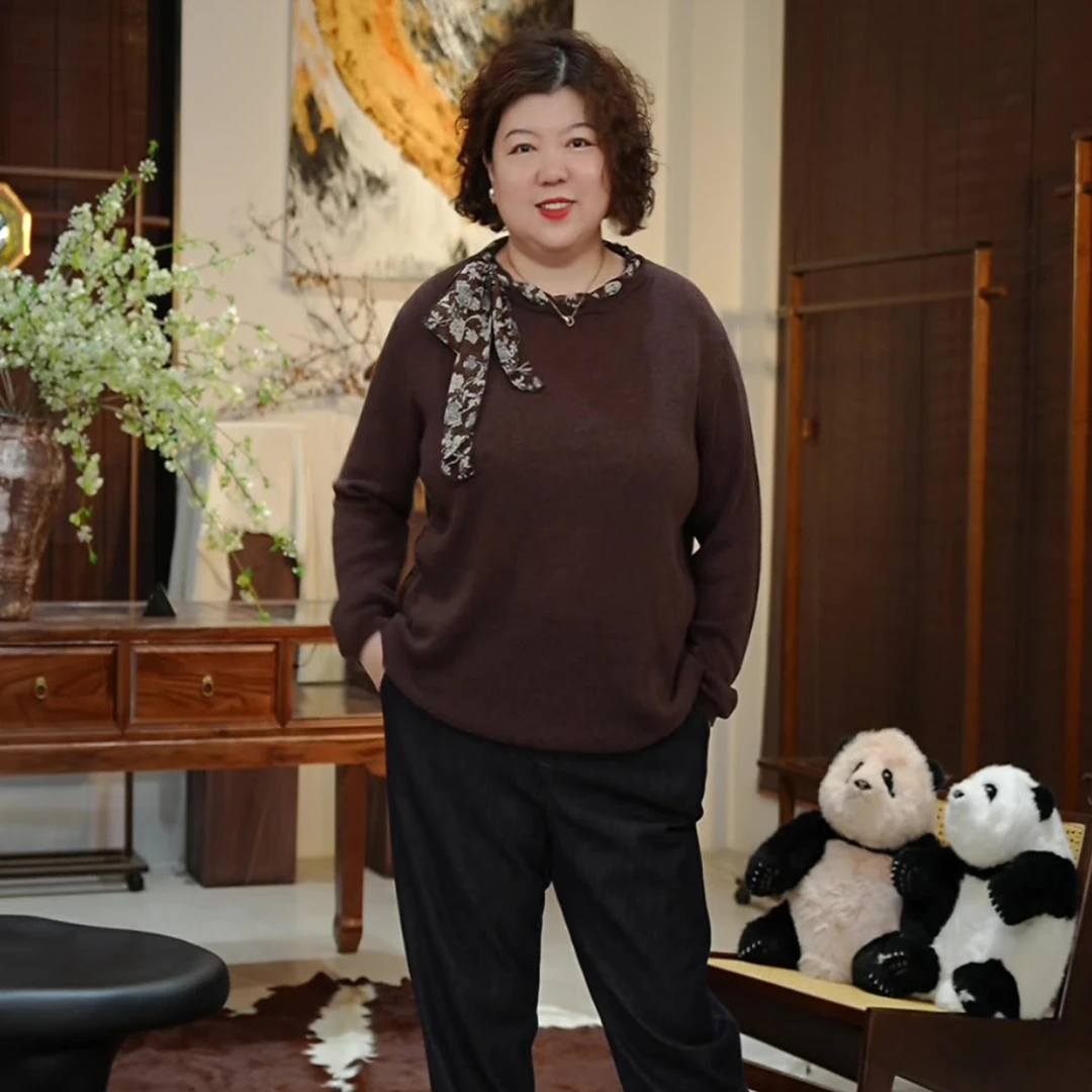 金雀绫【绒感慕丝】圆领针织设计感薄款加宽加大针织衫SZAK3SXZH125