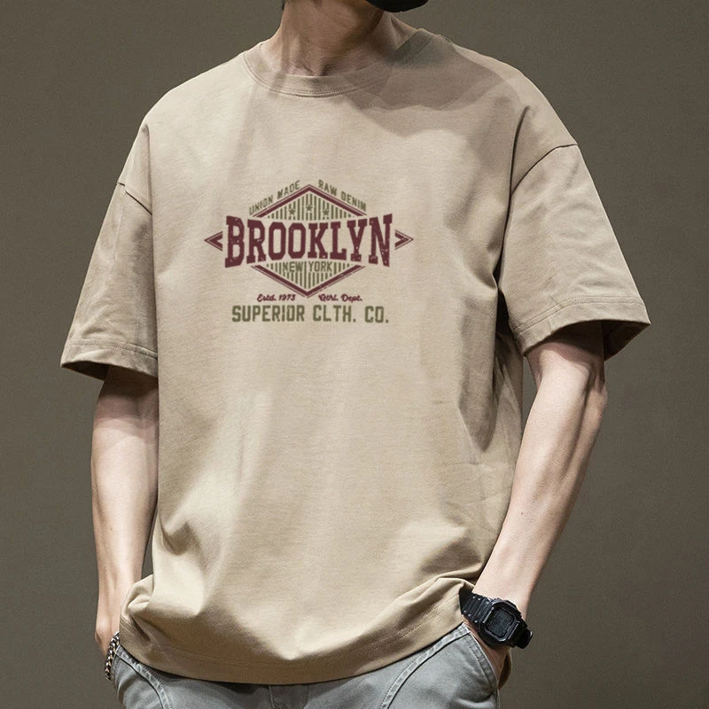 重磅短袖T恤男印花2024夏季新款时尚潮酷嘻哈男生宽松上衣半袖男