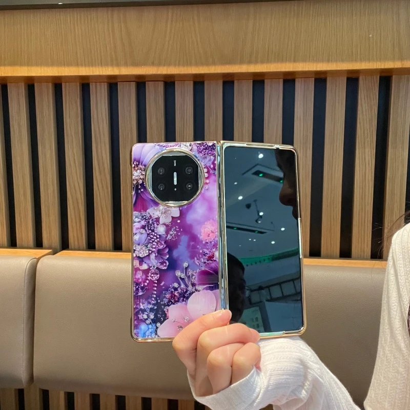 适用于华为pocket2手机壳电镀玻璃紫钻玫瑰P50pocket保护壳高级感