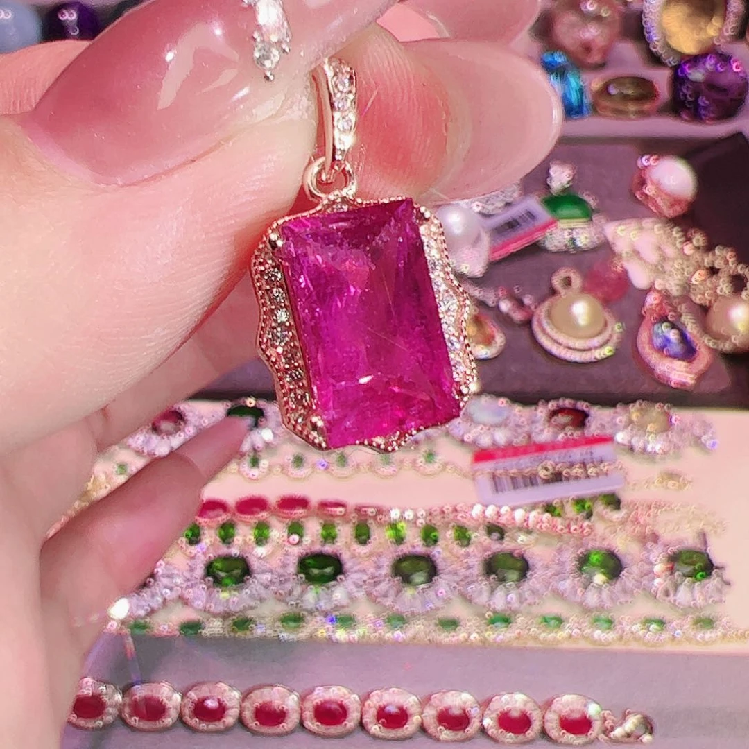 碧玺碧玺吊坠银S925镶嵌