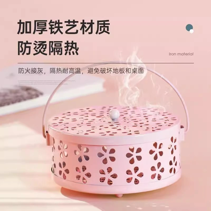 古风蚊香盒防烫蚊香架蚊香盘铁艺加厚带盖家用室内户外安全蚊香炉