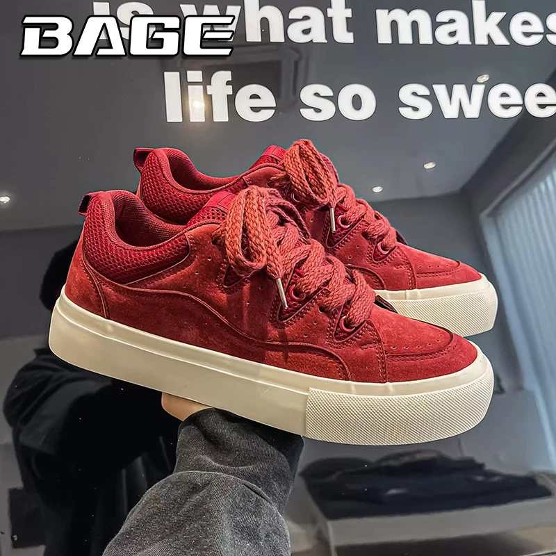 八哥男鞋子潮鞋春季面包鞋韩版百搭滑板鞋小众港风爆款安哥拉红色