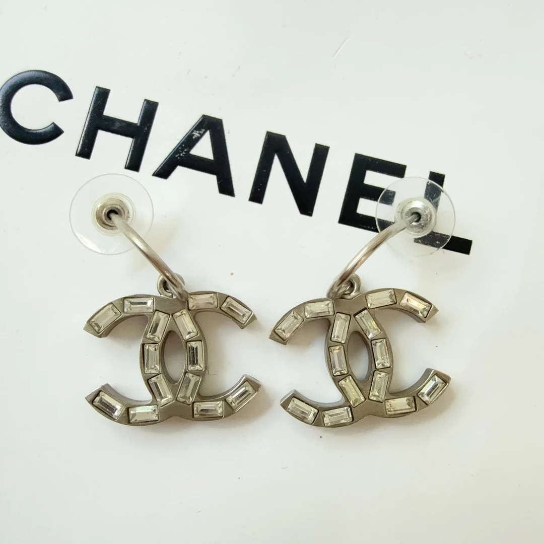 95新 Chanel/香奈儿 Chanel vintage香奈儿中古银色钻耳钩