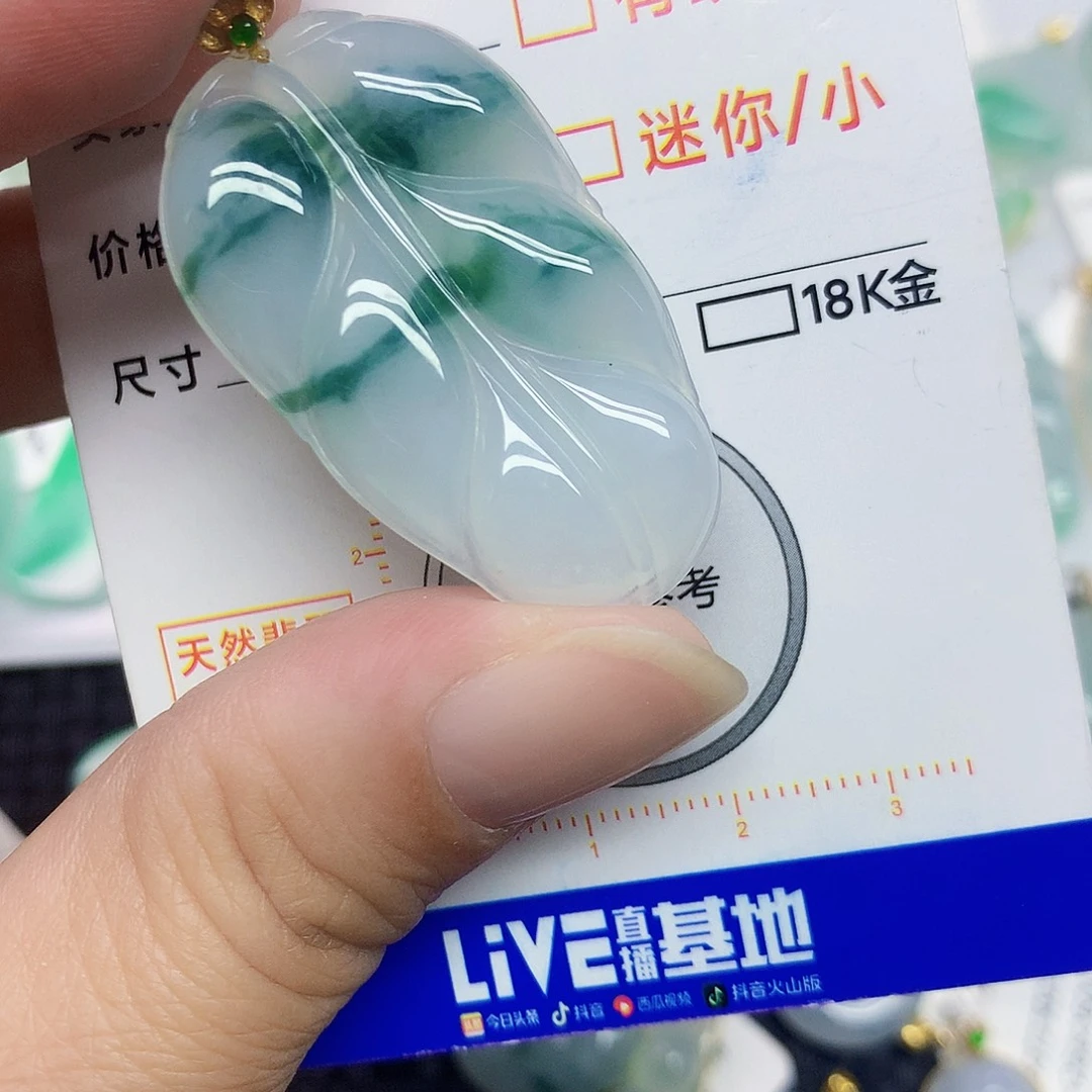 翡翠18K金镶嵌颈饰叶子