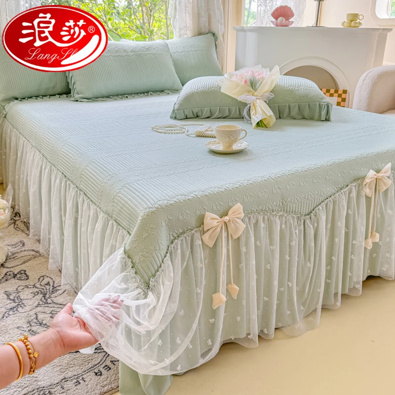 浪莎公主风床裙冰豆豆冰丝凉席三件套夏天空调席软席子床盖可机洗