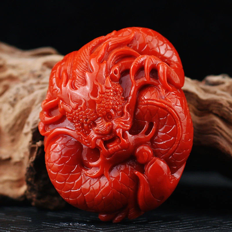 天然南红手把件挂件龙立体全雕刻手工精雕柿子红满肉