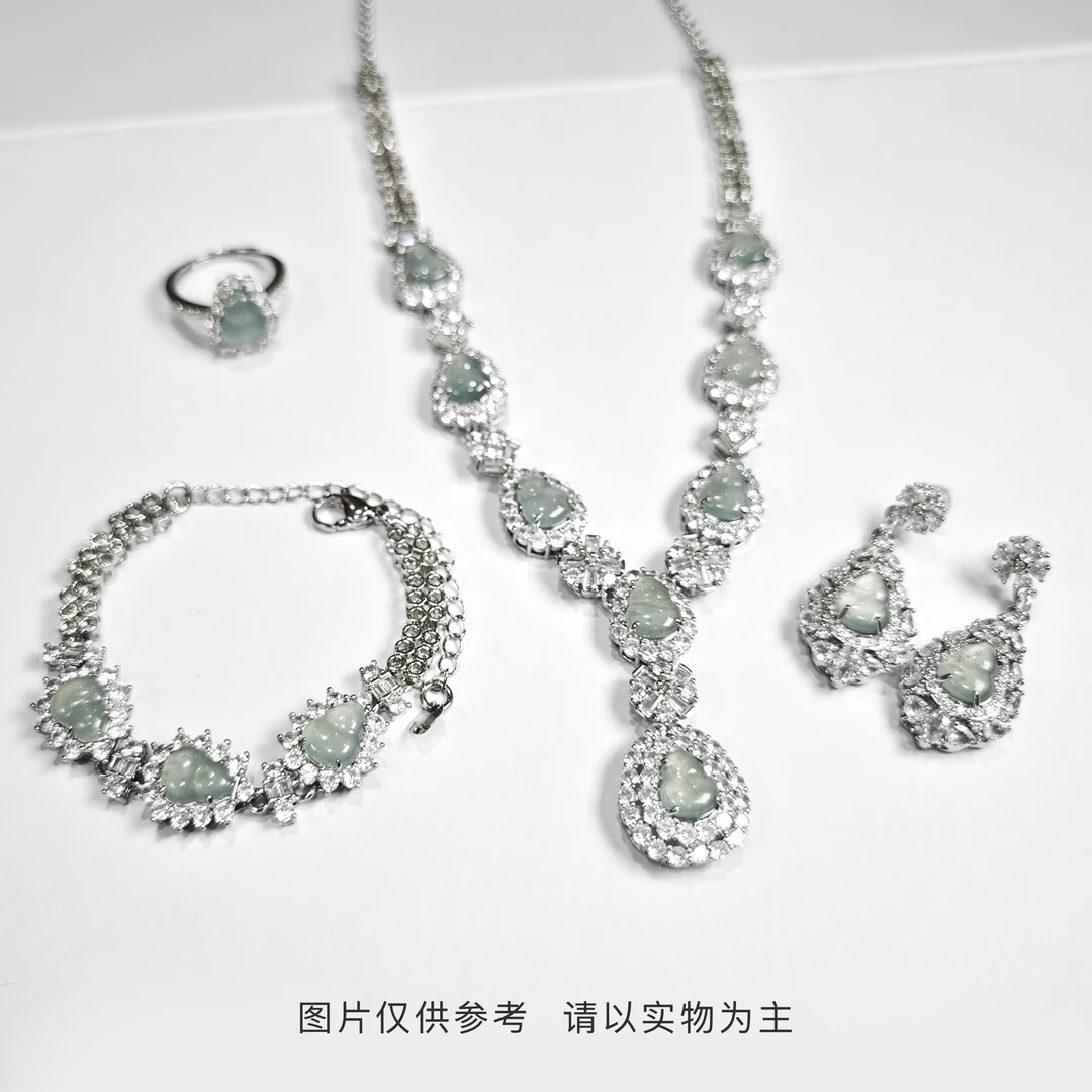 倾城之恋翡翠套装(项链,手链,戒指,耳环)JM 14【多样性发其一】