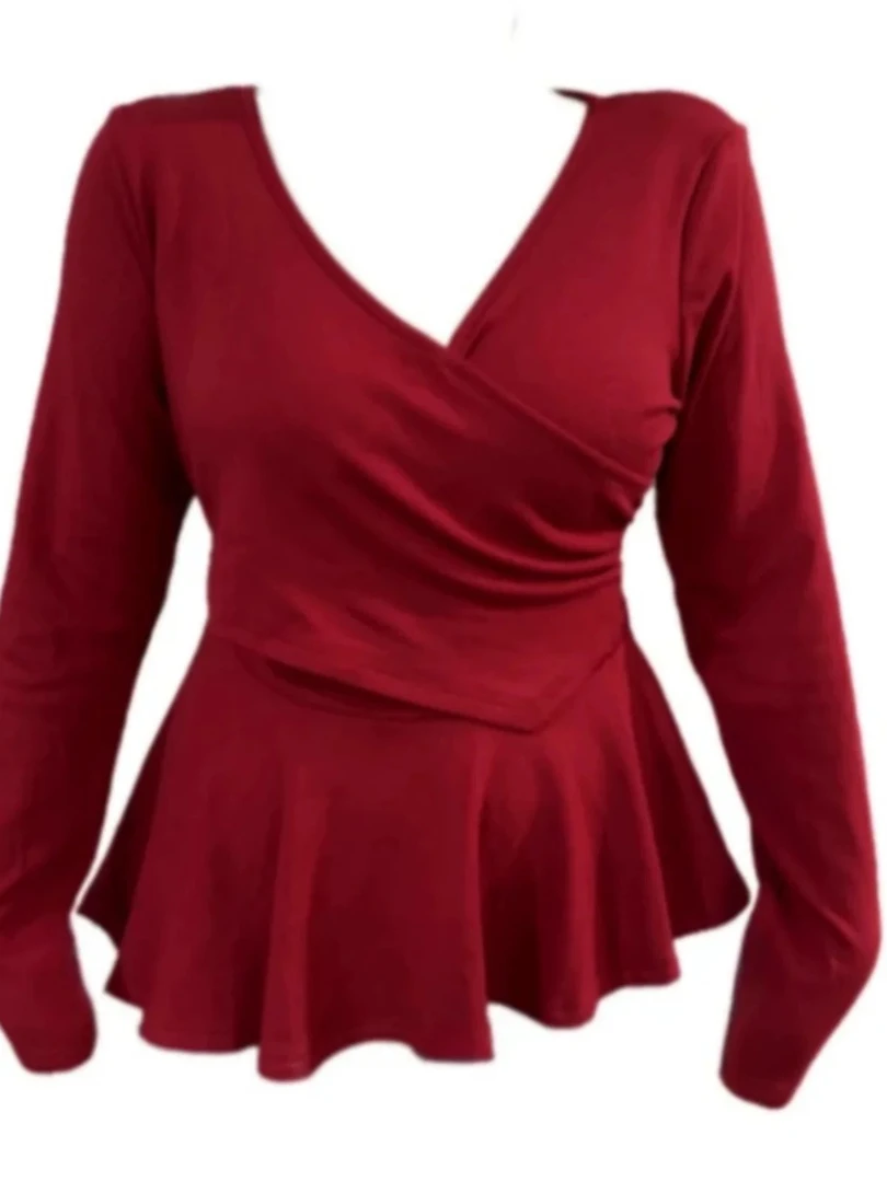 【丸子家】大码胖mm纯欲风掐腰显瘦长袖t恤打底衫20530