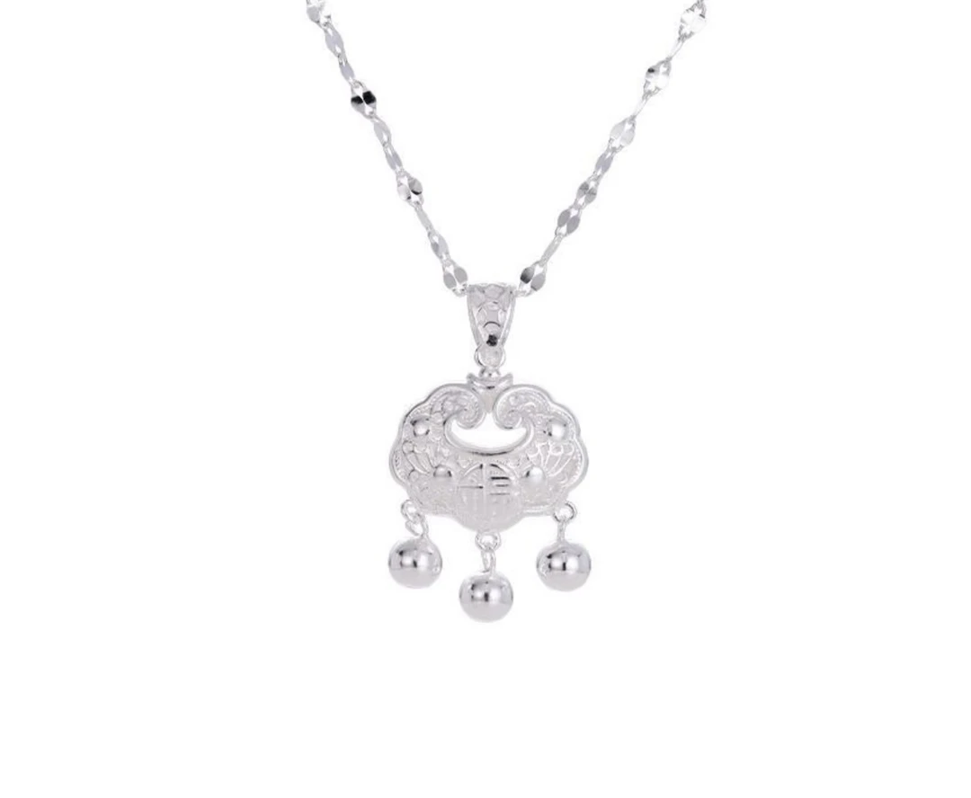 铜合金吊坠  吊坠长命锁镂空吊坠福字吊坠链平安锁银新生儿平安锁