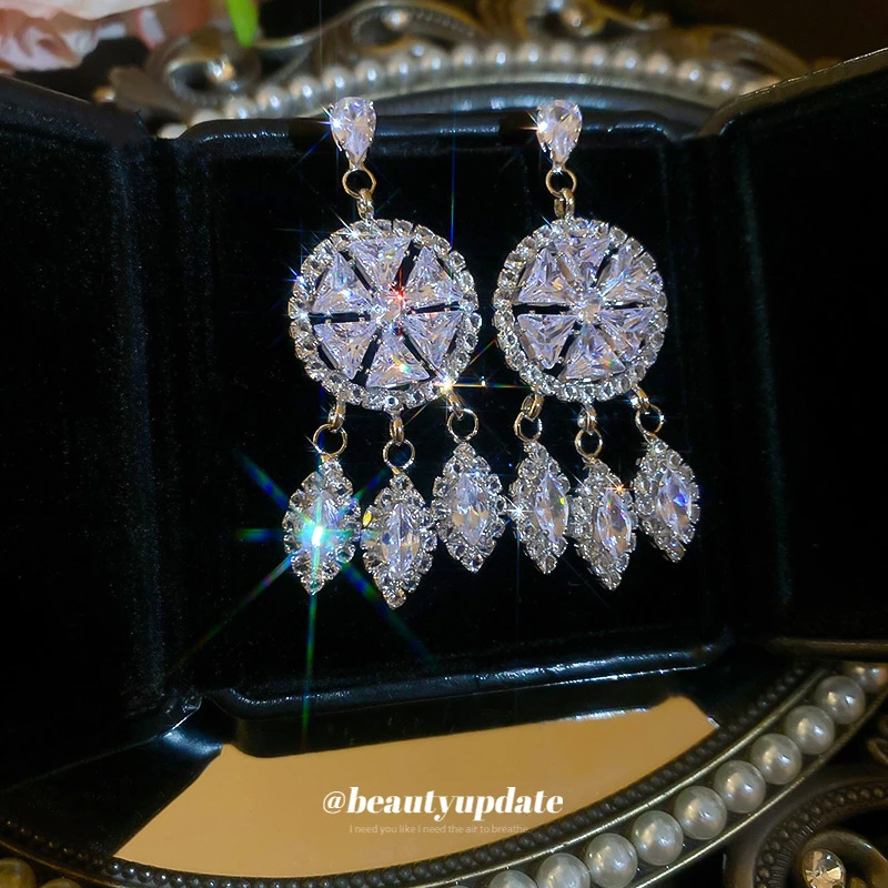 MEISHU/魅属 铜合金锆石耳饰 捕梦网流苏耳环轻奢高级感百搭时尚