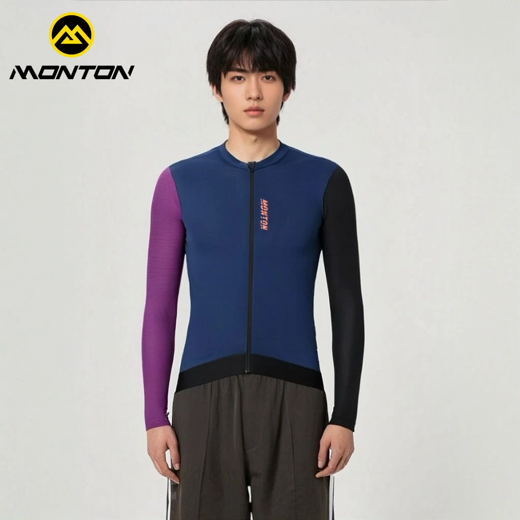Monton脉腾男长袖骑行服行者EVO深蓝长上衣