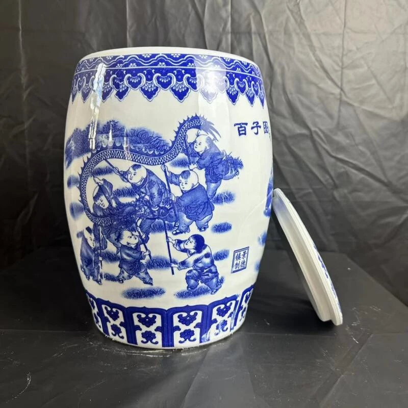 青花百子图陶瓷米缸20斤装