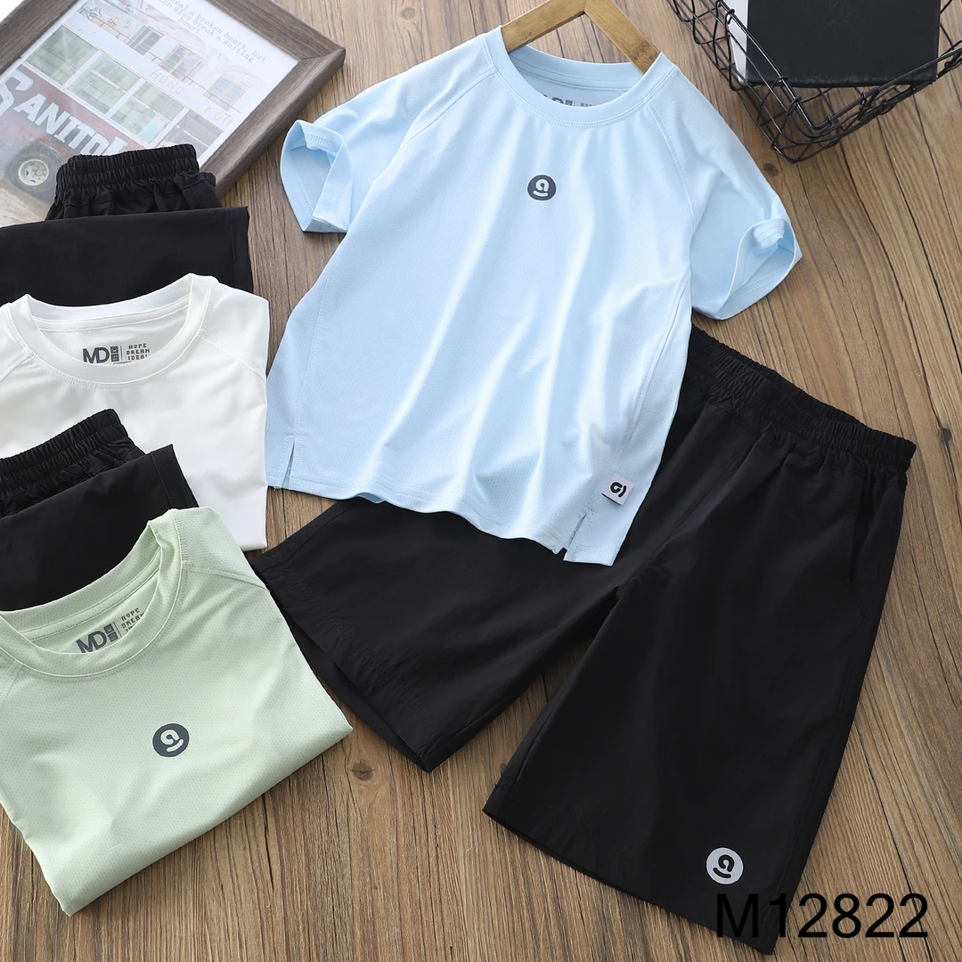 夏儿童透气孔速干圆领短袖潮酷中大童运动套装12822H