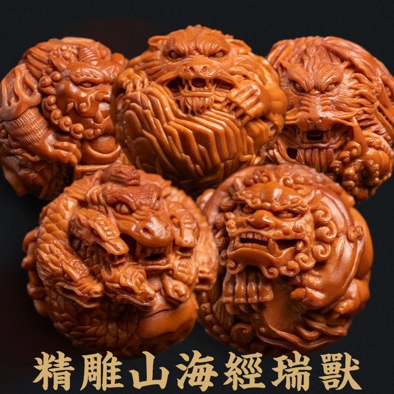 橄榄核山海经瑞兽精品手串核雕苏工非遗文化舟山纯手工老油核文玩