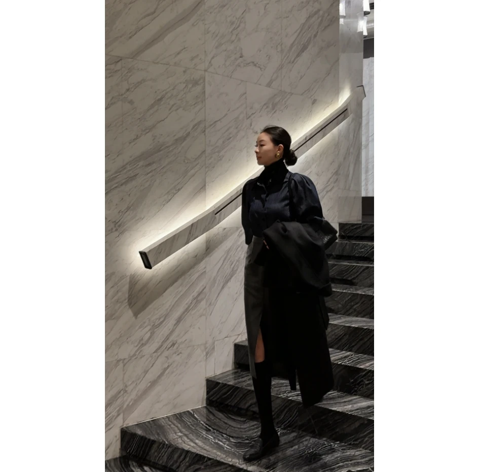 【容雨RYHOME】新款丝绒拼接领牛仔衬衫243C1320