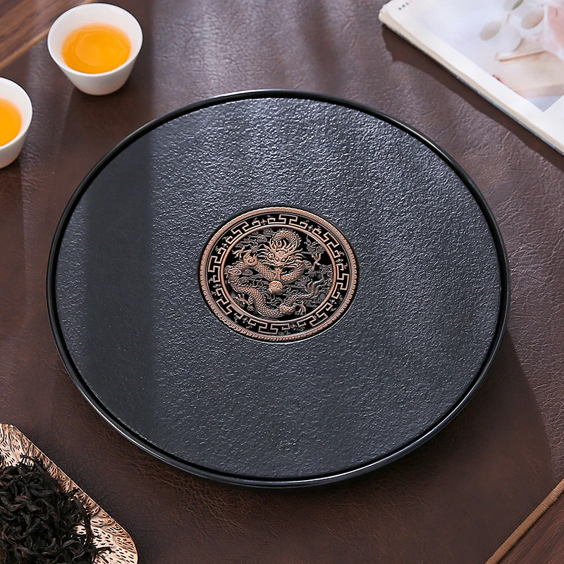 仿乌金石现代小家用储排水干泡台茶具茶托盘沥水圆形茶海A类