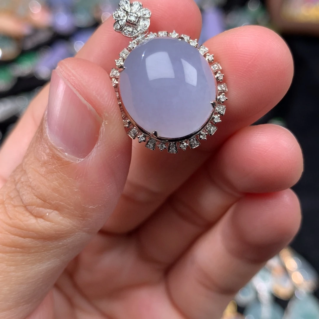 吊坠(不含链)18K金镶嵌翡翠