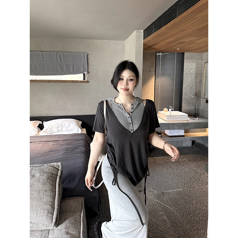 黑泽玄七素颜长裙弹奏微胖显瘦小众设计感百搭垂垂裙两件套