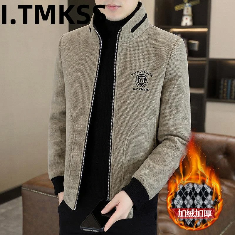 男士外套加绒加厚秋冬季2026新款潮牌立领毛呢夹克男装高端冬装潮