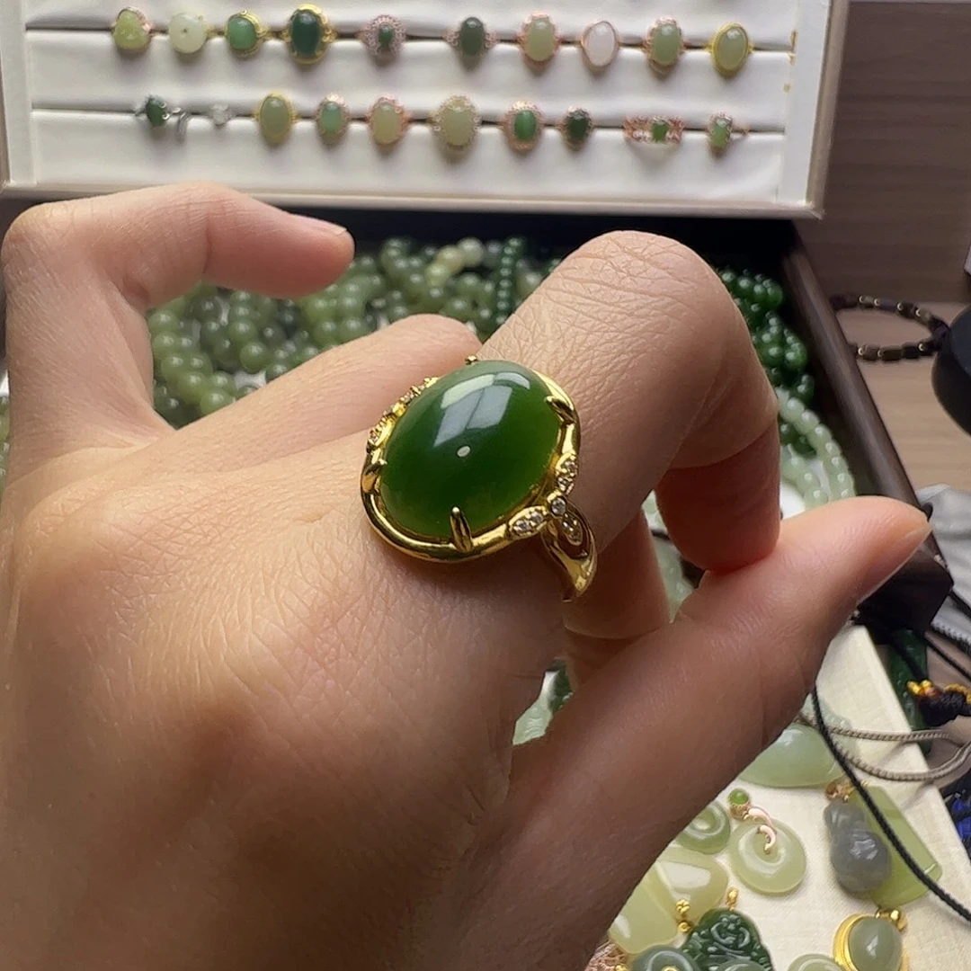 和田玉银S925镶嵌戒指