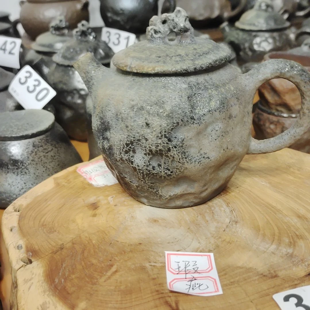 坭兴陶纯柴烧全手工茶壶碳化，微瑕