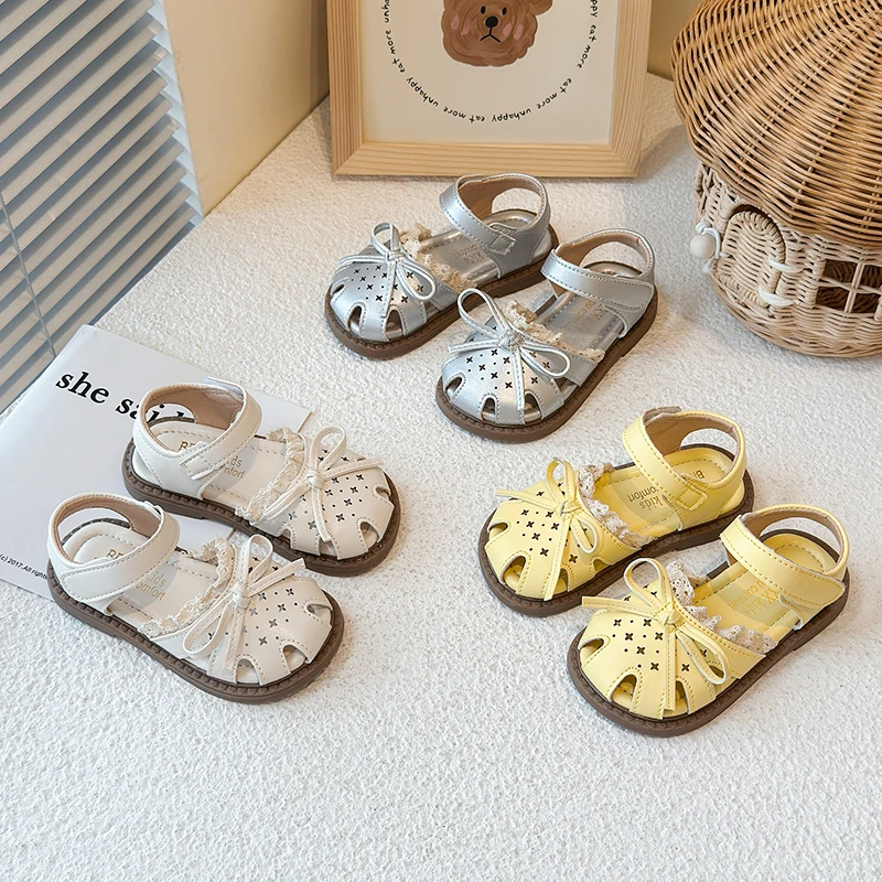 女童公主罗马凉鞋2025夏季新款蝴蝶结水钻百搭小女孩中大童沙滩鞋