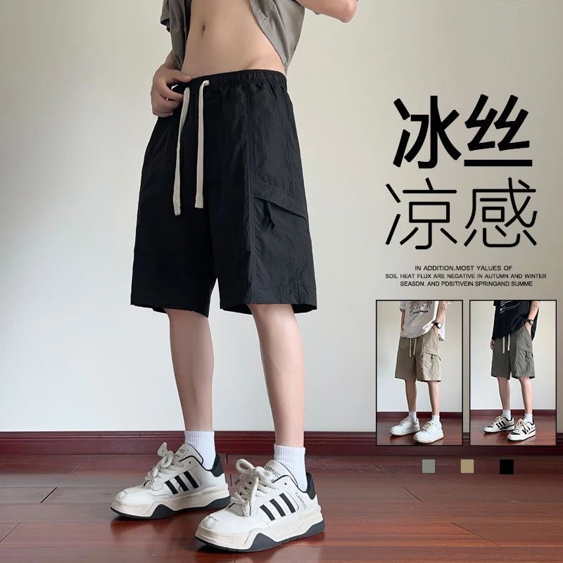 军绿工装短裤男2025新款夏季冰丝薄款宽松日系机能五分休闲中裤子