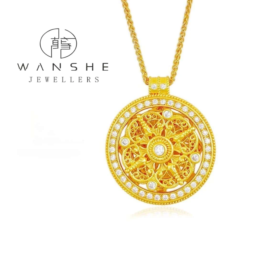 铜合金布艺项链 QMECV/万奢鎏金（轻奢新款气质吊坠复古项链饰品