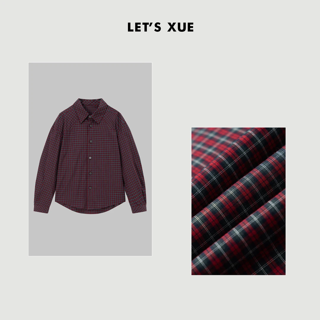 XUE【花岛与海】2025早春新款 宽松格子衬衫女