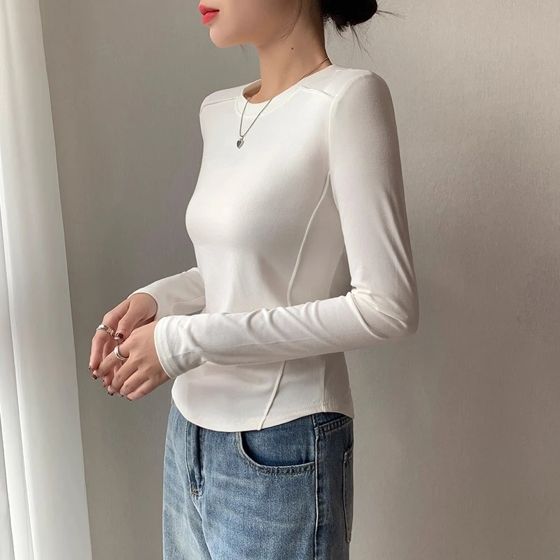 白色打底衫女内搭长袖t恤2026年新款春秋冬低领修身舒适圆领上衣