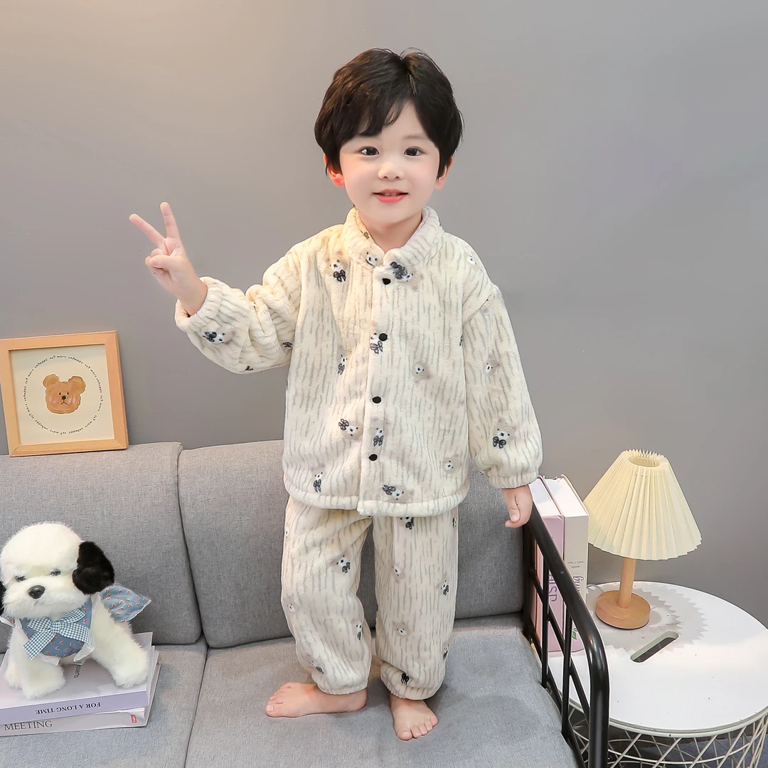 男童睡衣珊瑚绒秋冬款加厚2025新款男孩宝宝法兰绒套装儿童家居服