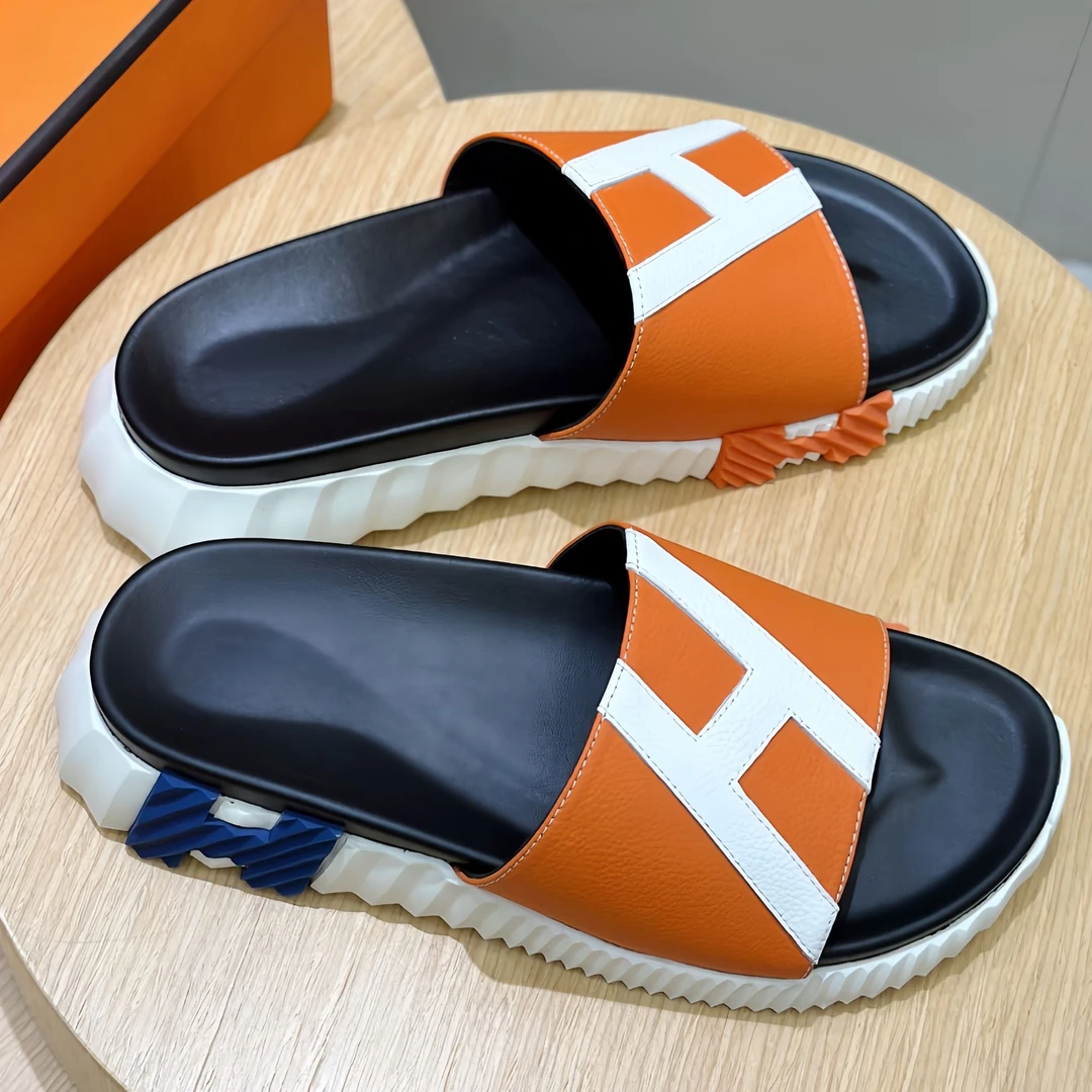 2025新款男士真皮透气拖鞋简约厚底真皮拖鞋男式凉拖鞋外穿一字拖